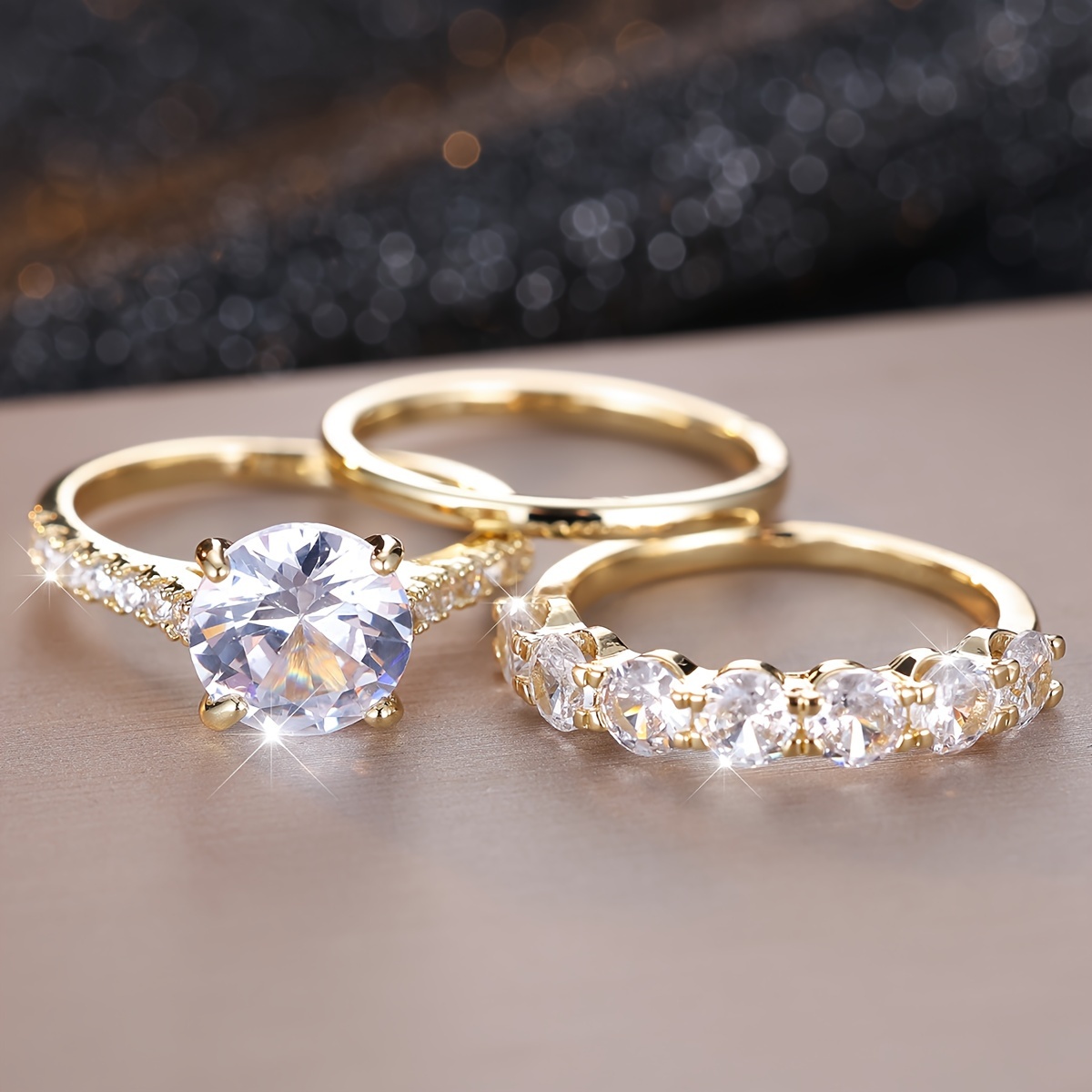 3-Piece Women's Ring Set Four Prong CZ Classic Style Faux Jewelry
